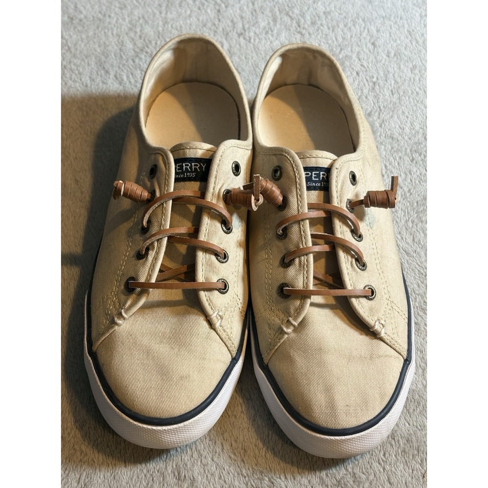 Sperry Crest Vibe Women Oatmeal Beige Canvas Slip On Sneakers STS81137 - Picture 1 of 11